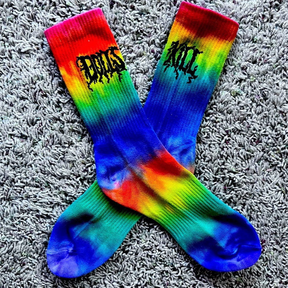 Dolls Kill | Rainbow Crew Socks with logo. Fits women's 8-12US~ish NWoT